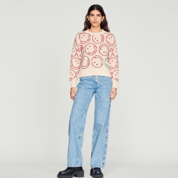 SANDRO X Smiley wool and cashmere blend Crewneck sweater NEW - Picture 2 of 10